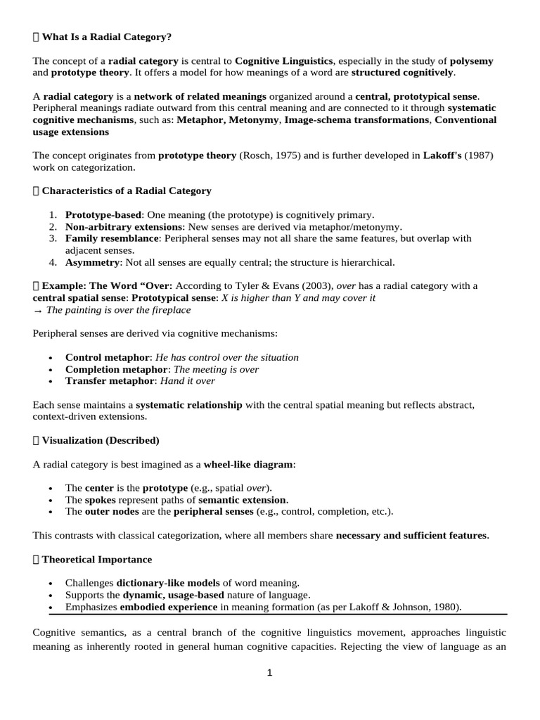 Understanding Radial Categories in Cognition | PDF | Semantics | Concept