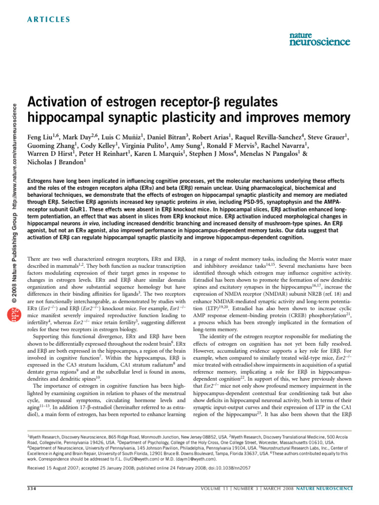 Activation of Estrogen Receptor-β Regulates Hippocampal Synaptic ...