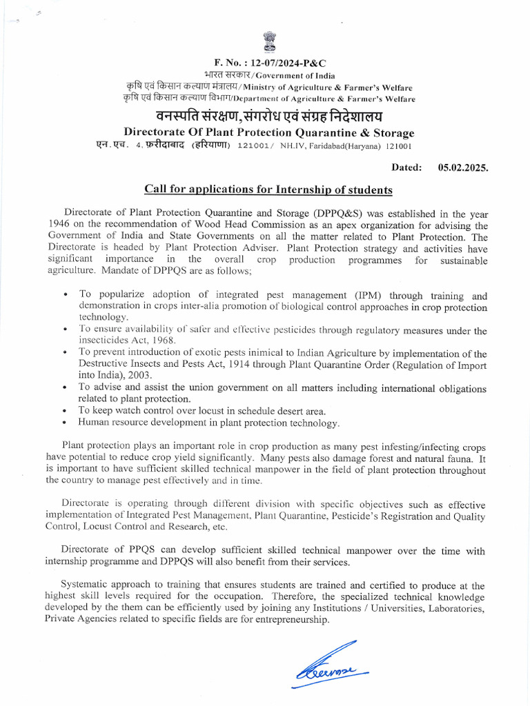 Internship Call Letter for DPPQS | PDF | Pest Control | Pest (Organism)