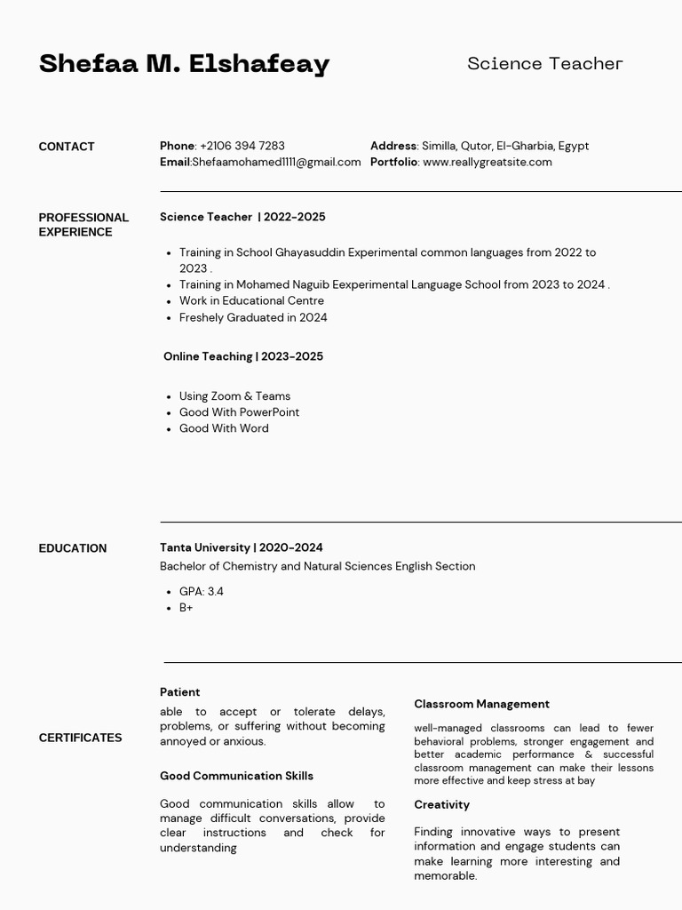 Science Teacher Portfolio and Skills | PDF