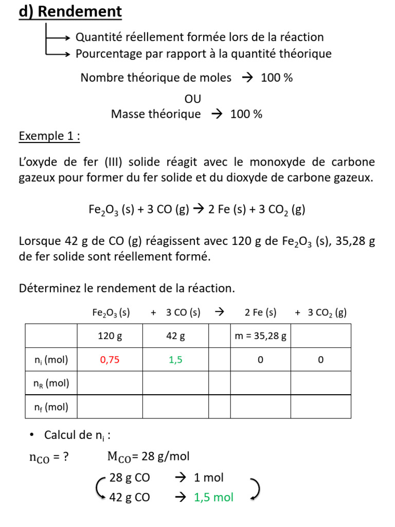 Calcul du rendement en chimie | PDF | Fer | Dioxyde de carbone