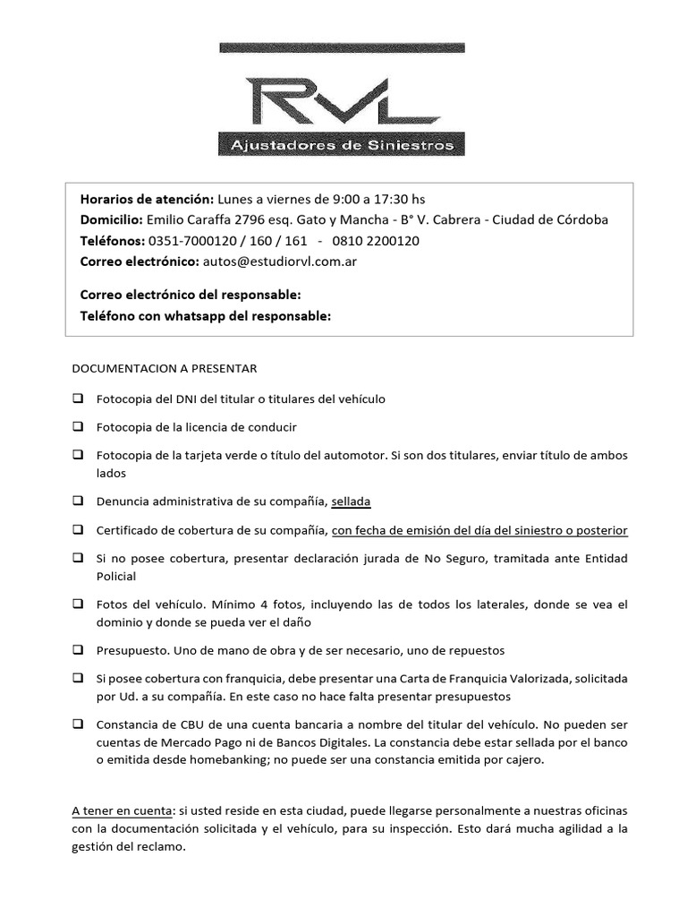 RVL Autos - Documentación A Presentar | PDF