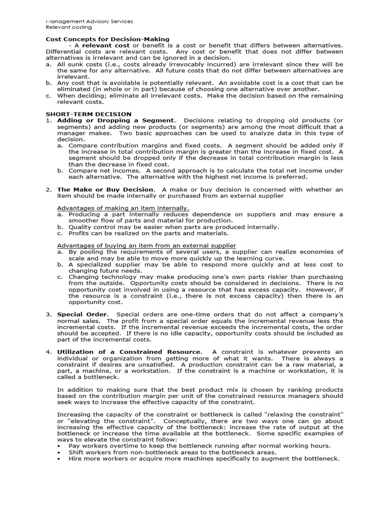 Relevant Costing for Decision-Making | PDF | Cost Of Goods Sold ...