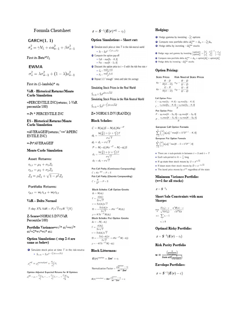 Formula Cheatsheet for Risk Analysis | PDF