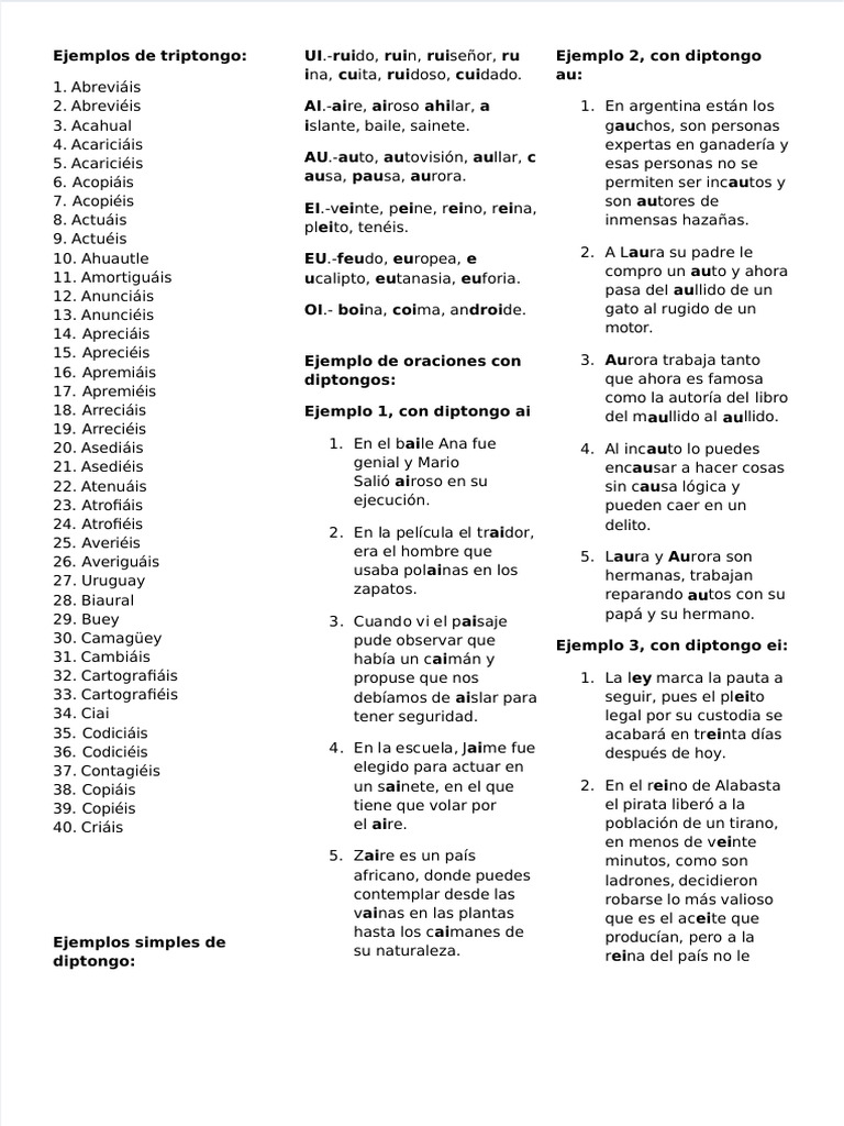 Dokumen - Tips - Ejemplos de Triptongo | PDF | Fonética | Voz humana