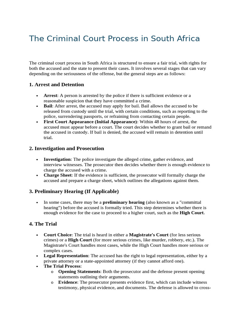 Overview of South Africa's Criminal Trial Process | PDF | Arrest | Bail