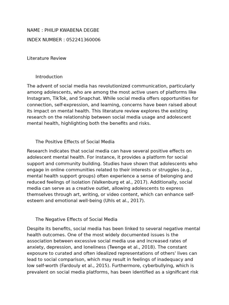 Social Media's Impact on Adolescent Mental Health | PDF | Social Media ...