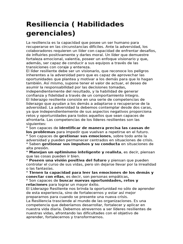 Liderazgo Resiliente: Clave del Éxito | PDF | Resiliencia psicológica ...