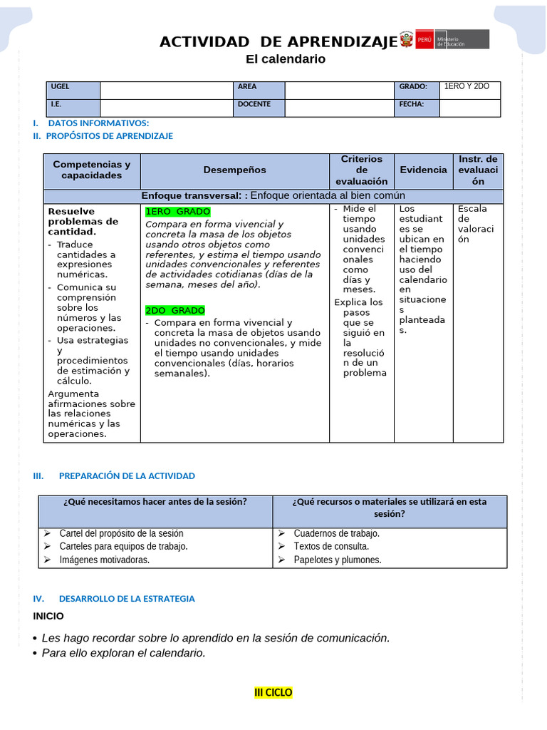 Estrategias de Aprendizaje sobre el Calendario | PDF