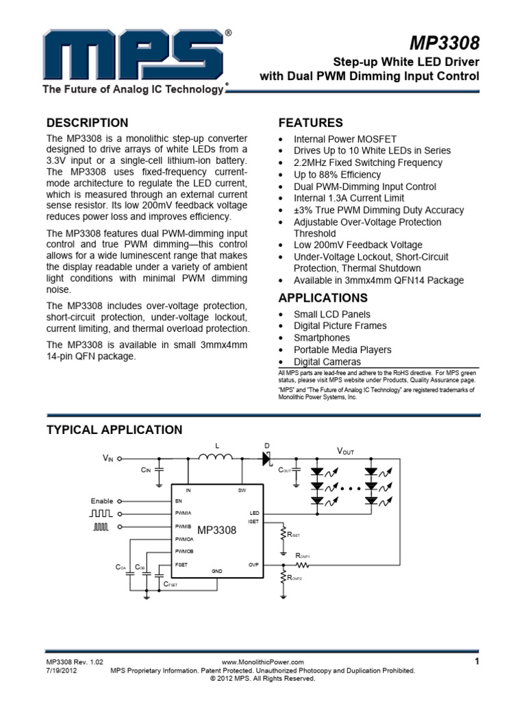 MP3308 Step-Up LED Driver Overview | PDF | Amplifier | Inductor
