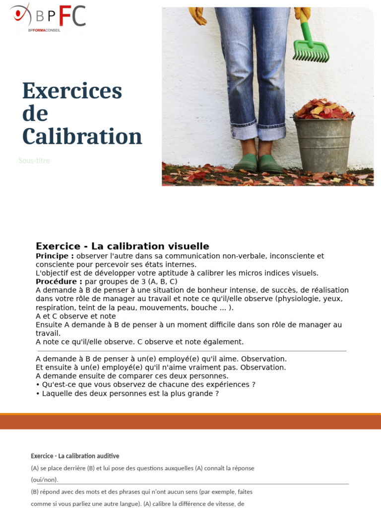Calibration en Coaching : Exercices Pratiques | PDF