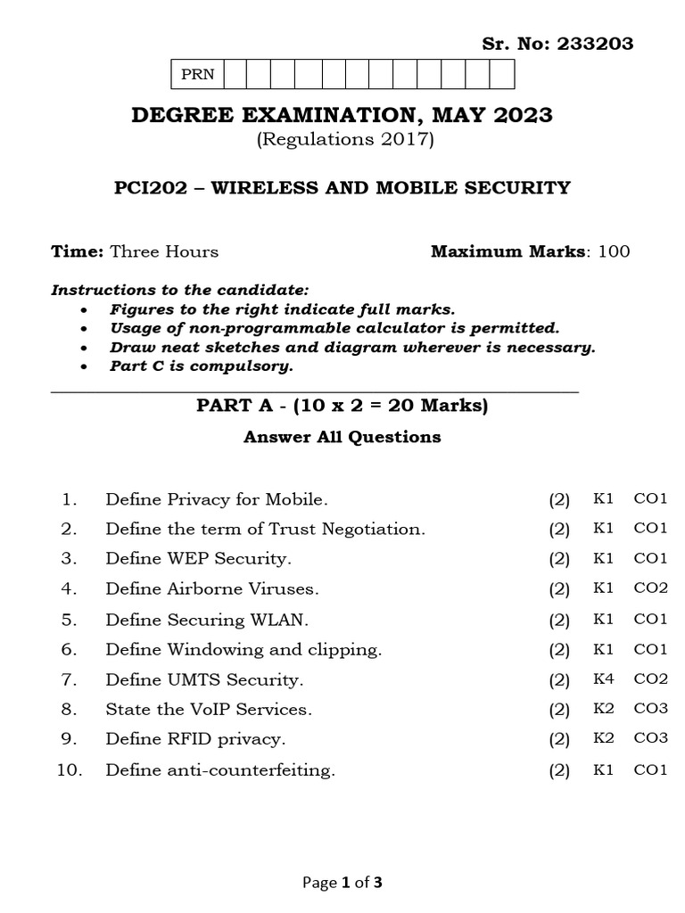 Wireless and Mobile Security Exam 2023 | PDF | Electronics | Secure ...