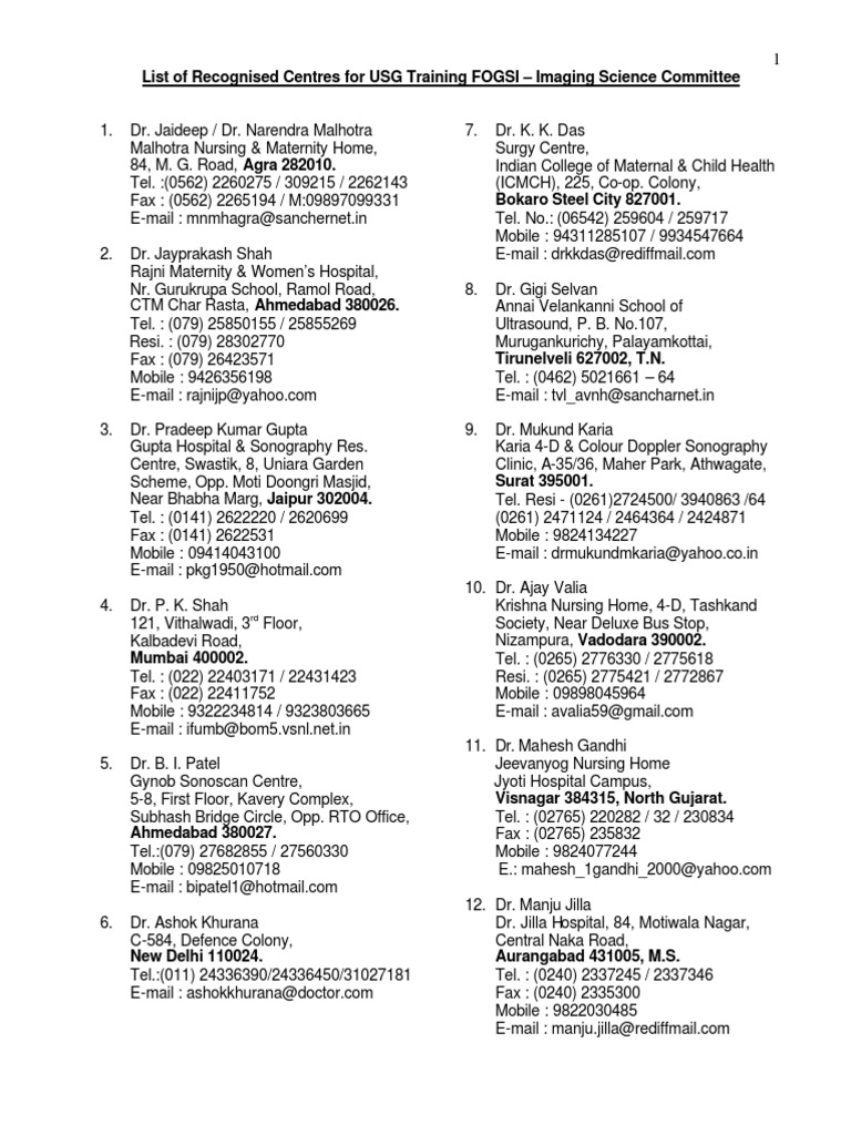 Usg Training List Health Care Medical