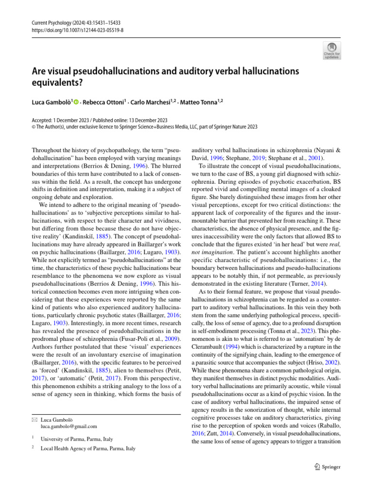 Visual vs. Auditory Pseudohallucinations | PDF | Hallucination | Psychology