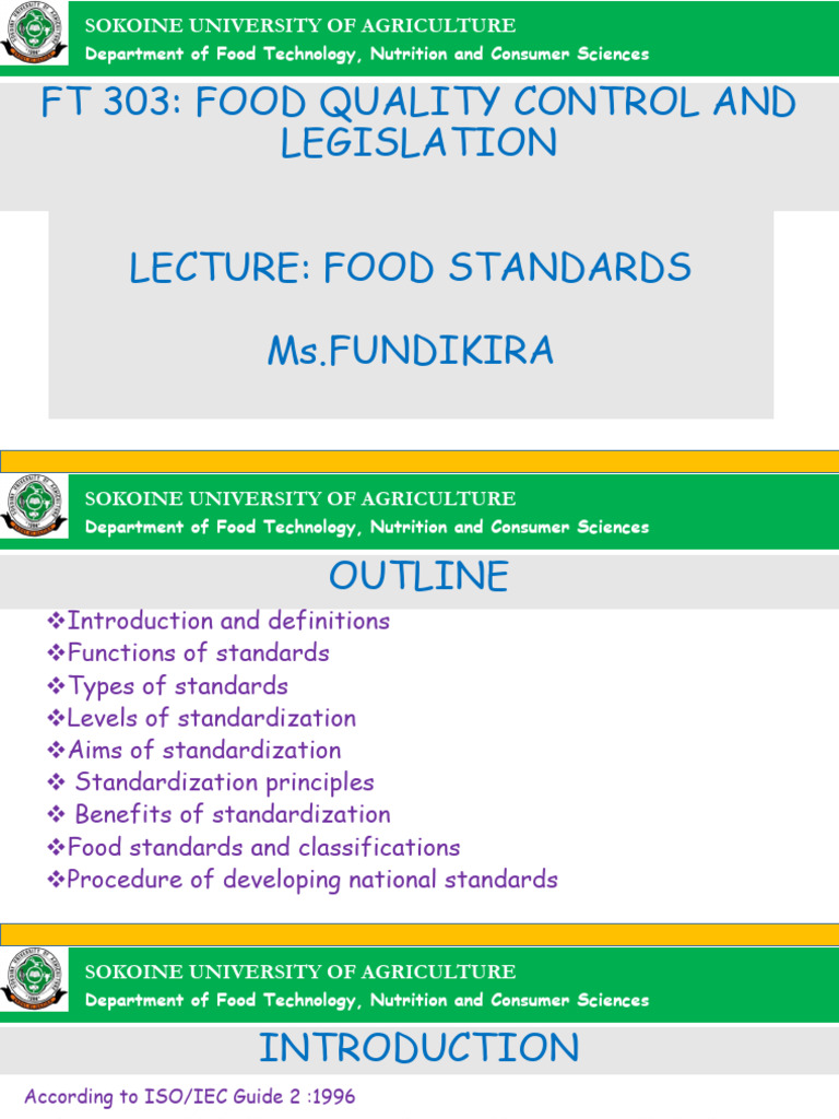 Lecture 9 FOOD STANDARD | PDF | Standardization | Specification ...