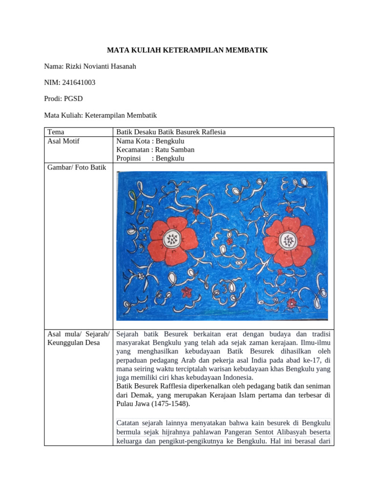 Batik Besurek Rafflesia Bengkulu | PDF