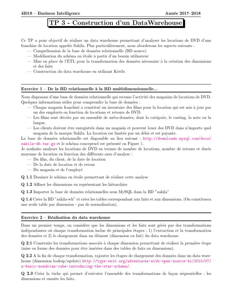 Construction d'un Data Warehouse Sakila | PDF | Informatique ...