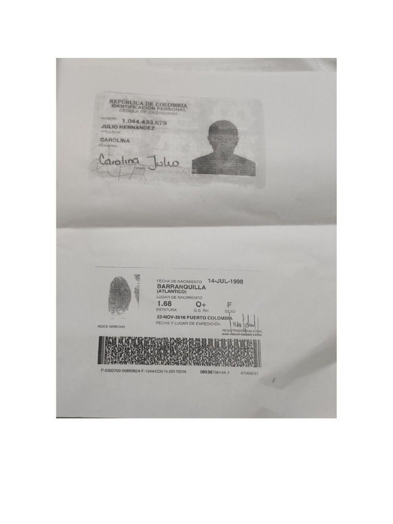 Fotocopia Cedula Carolina Julio Hernández | PDF