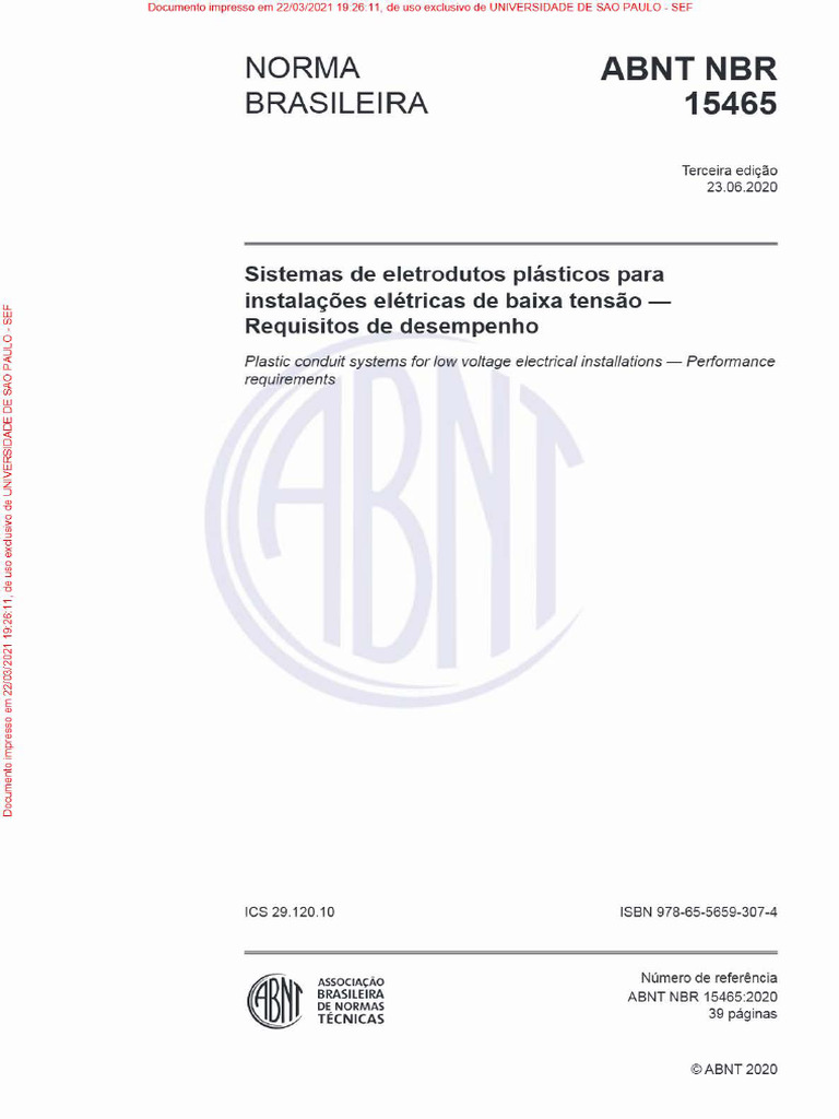 ABNT NBR 15465: Eletrodutos Plásticos | PDF | Eletromagnetismo ...