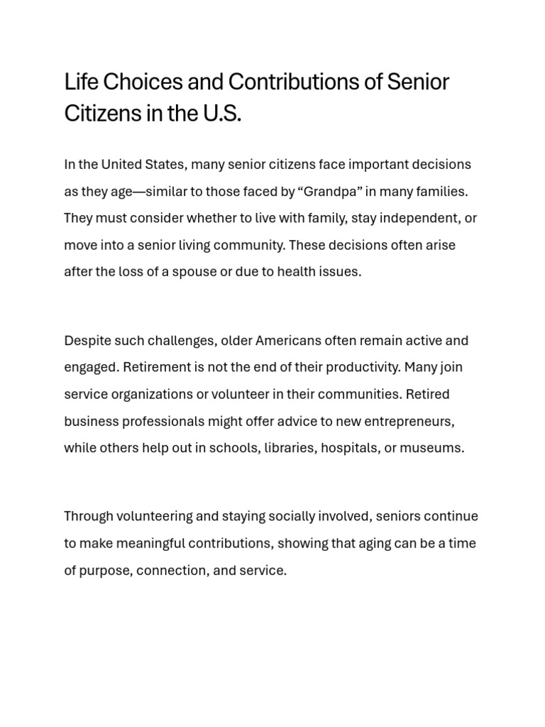 Senior Citizens' Choices and Contributions | PDF