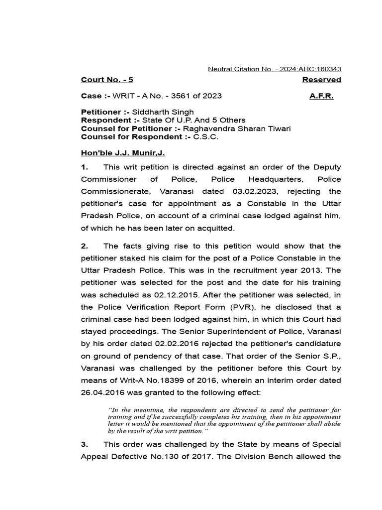 Siddharth Singh Vs State of UP and 5 Others | PDF | Appeal | Judgment (Law)