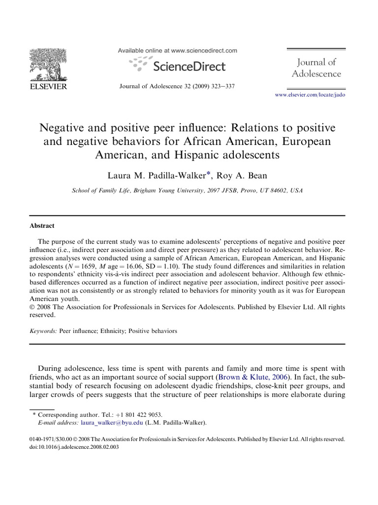 Peer Influence on Adolescent Behavior by Ethnicity | PDF | Adolescence ...