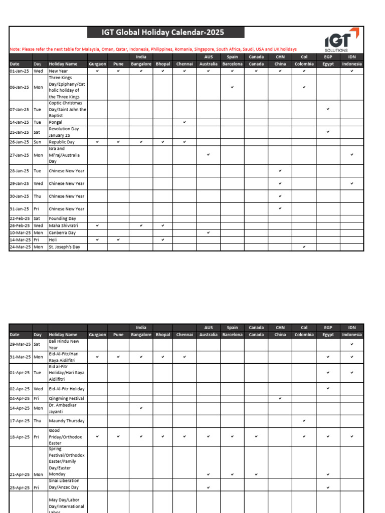 Holiday Calendar 2025 Global 00 | PDF | Religious Holidays | Holidays