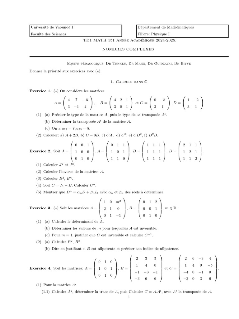Exercices de Mathématiques sur les Matrices | PDF | Objets ...