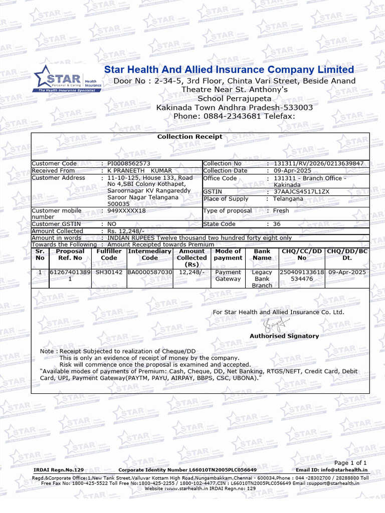 Hasistd1 Collection Receipt HDR FTR 22011910 | PDF | Payments ...