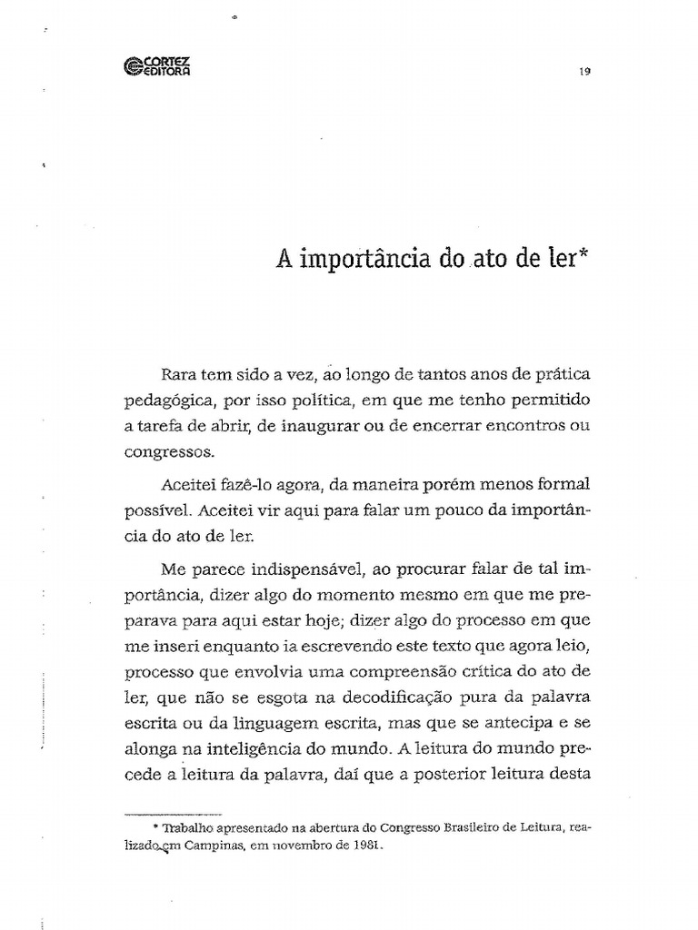 Texto 3 - A Importância Do Ato de Ler | PDF