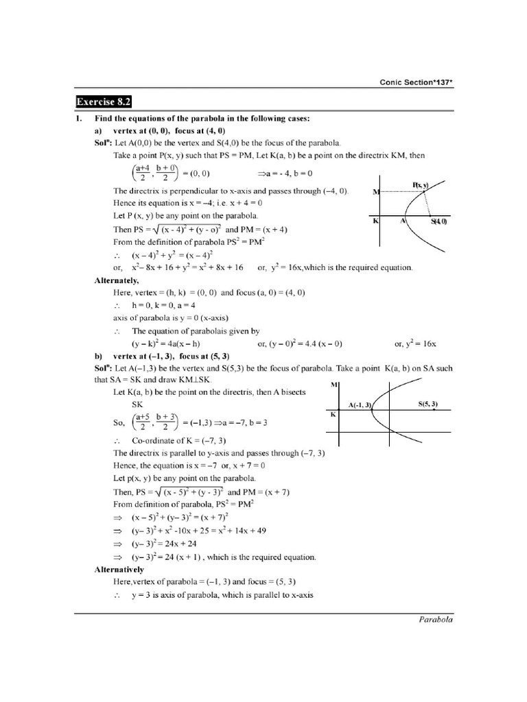 Class 12 Conic Section Ex - 8.2 | PDF