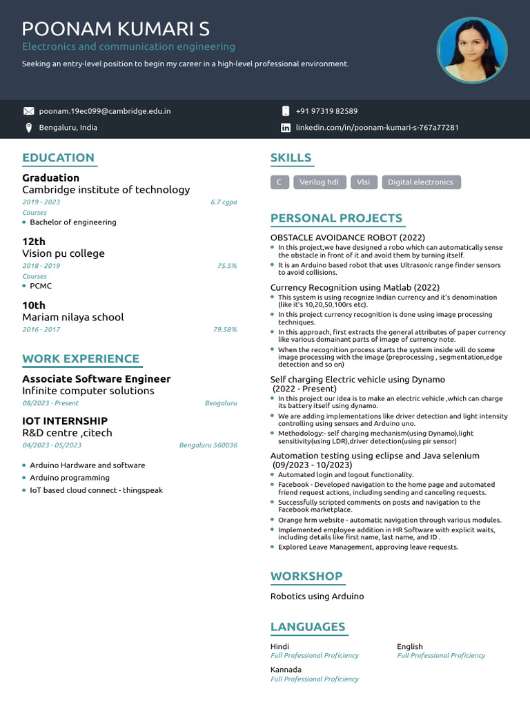 Entry-Level Electronics Engineer Resume | PDF | Arduino | Computer ...