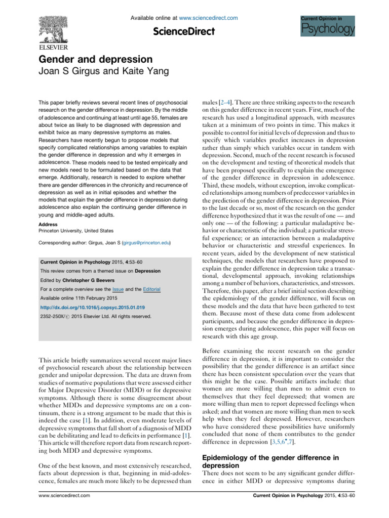 Gender Differences in Depression Research | PDF | Major Depressive ...