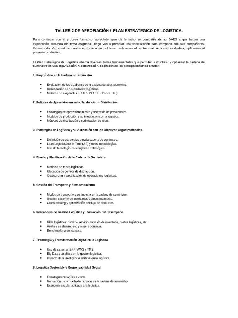Taller 2 de Apropiación | PDF | Logística | Cadena de suministro