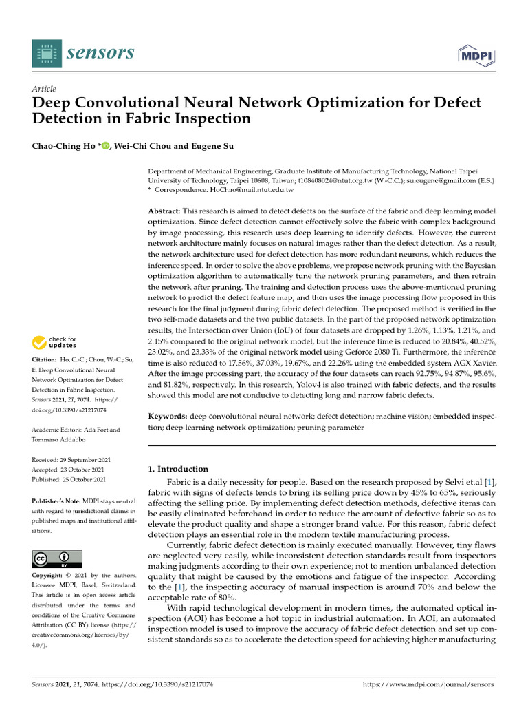 Fabric Defect Detection via CNN Optimization | PDF | Deep Learning | Pixel
