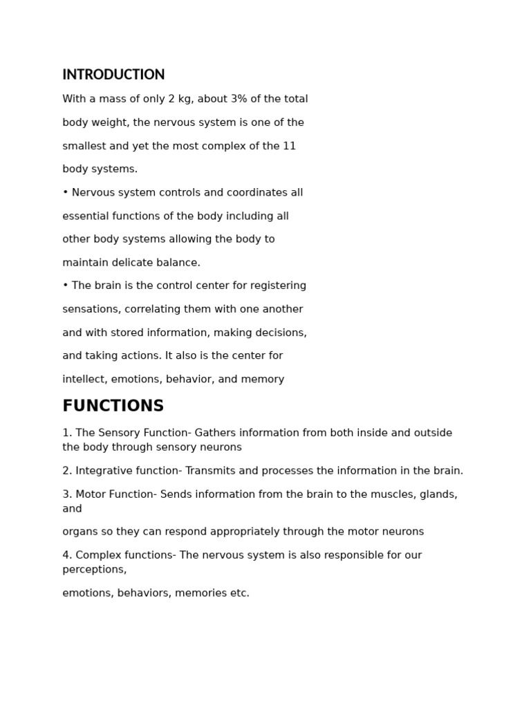 Overview of the Nervous System Functions | PDF | Brainstem | Spinal Cord