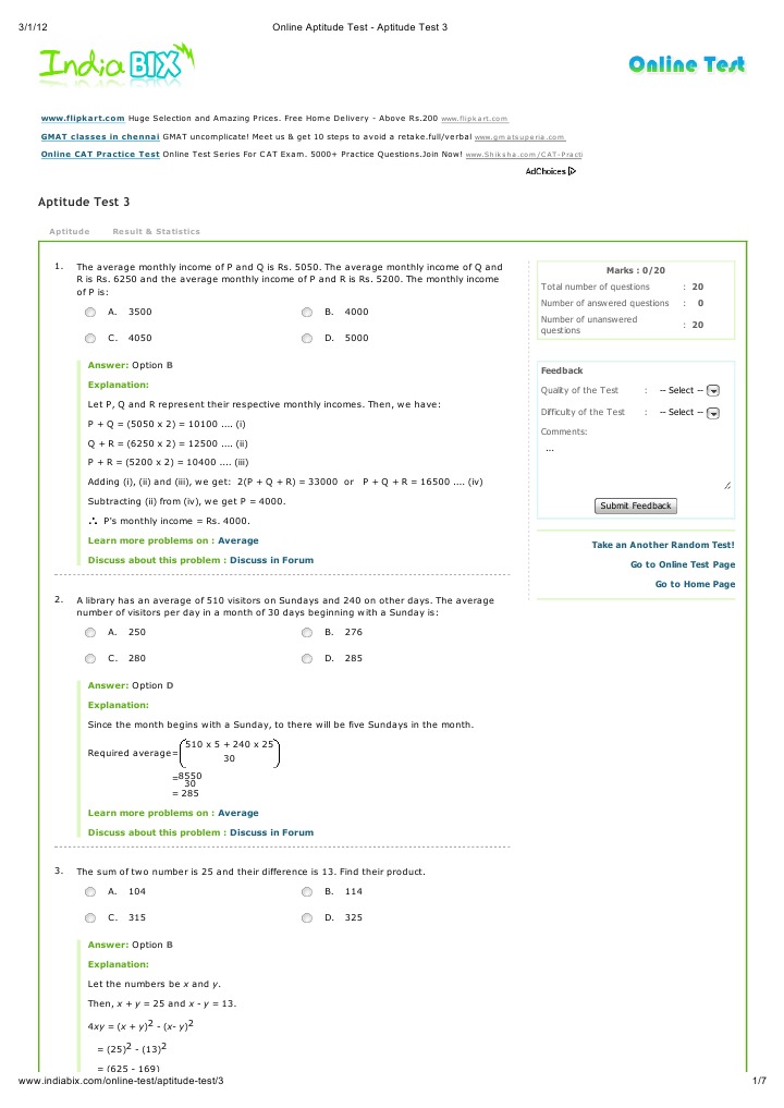 Online Aptitude Test - Aptitude Test 3 | PDF | Graduate Management ...