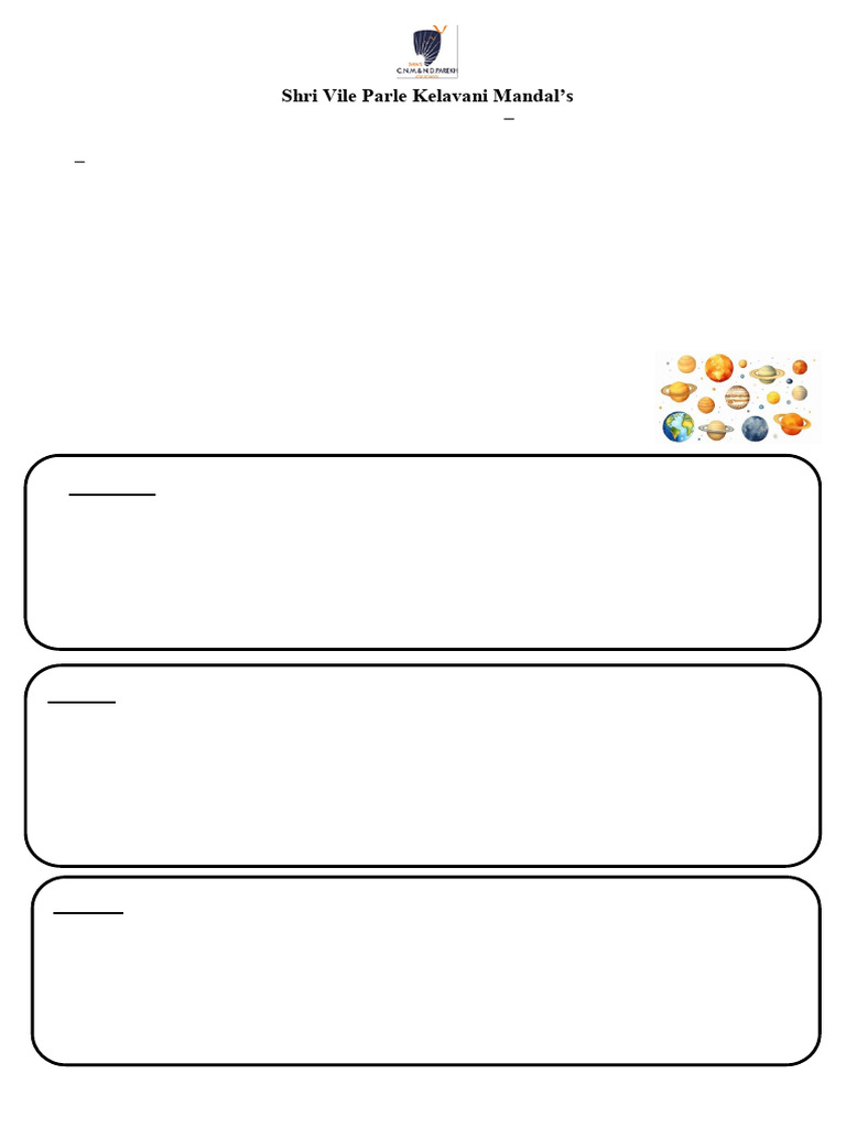 Solar System Worksheet for Std III | PDF | Planets | Solar System