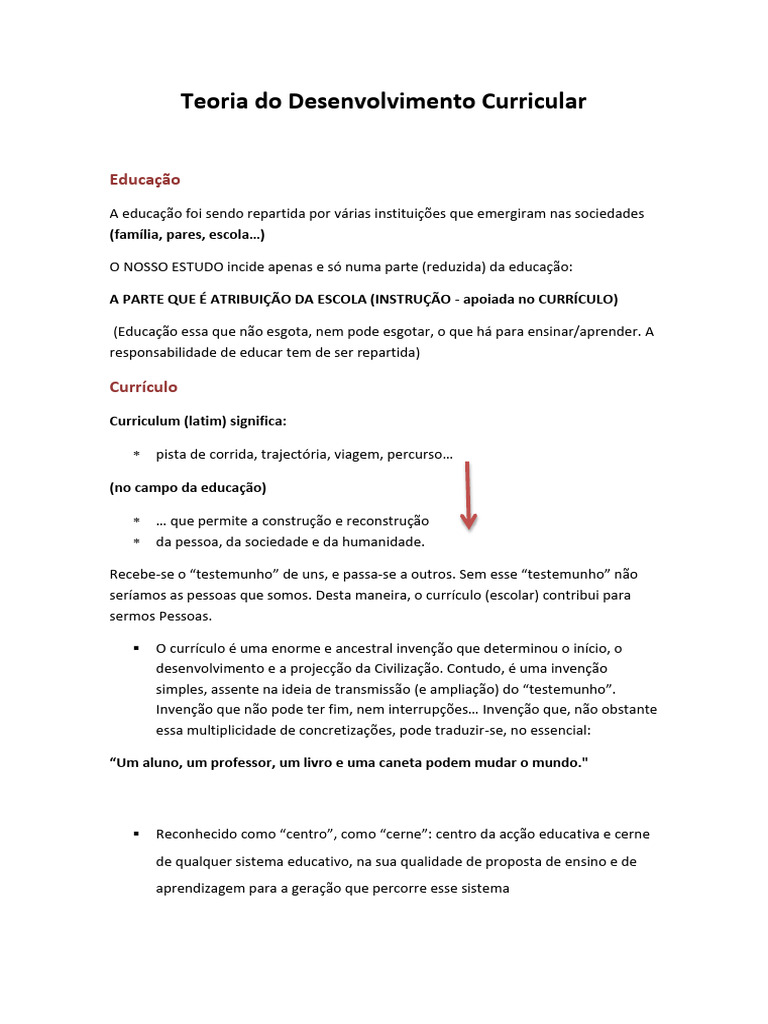 Teoria do Desenvolvimento Curricular | PDF | Aprendizado | Pedagogia