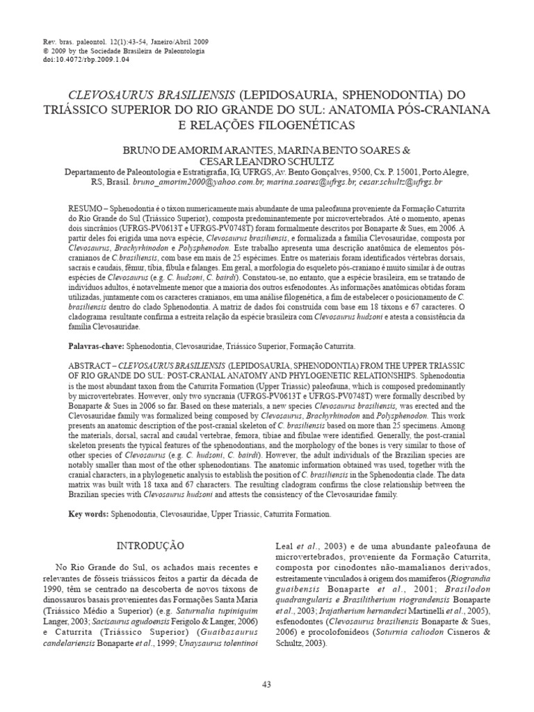 Anatomia e Filogenia de Clevosaurus brasiliensis | PDF | Vértebra | Crânio