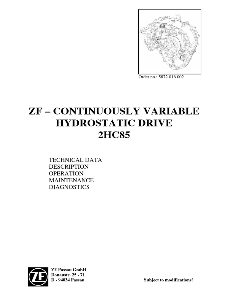 ZF - Continuously Variable Hydrostatic Drive 2HC85: Technical Data