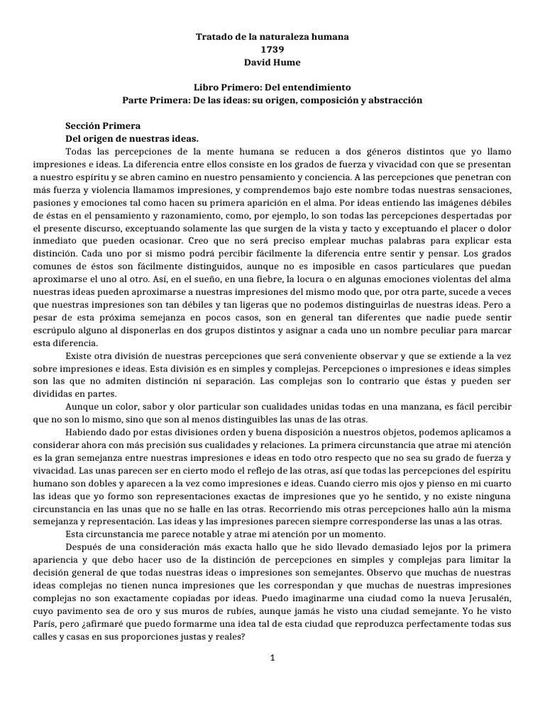Origen de Ideas y Impresiones en Hume | PDF | Percepción