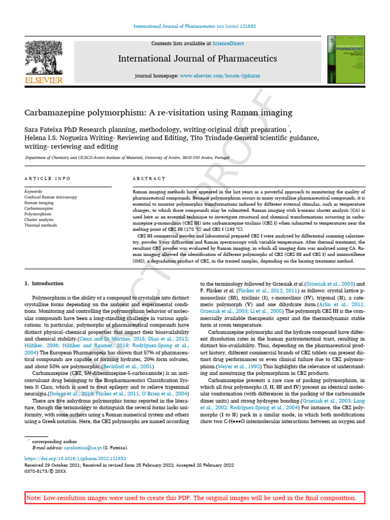 Carbamazepine Polymorphism-A Re-Visitation Using Raman Imaging | PDF ...