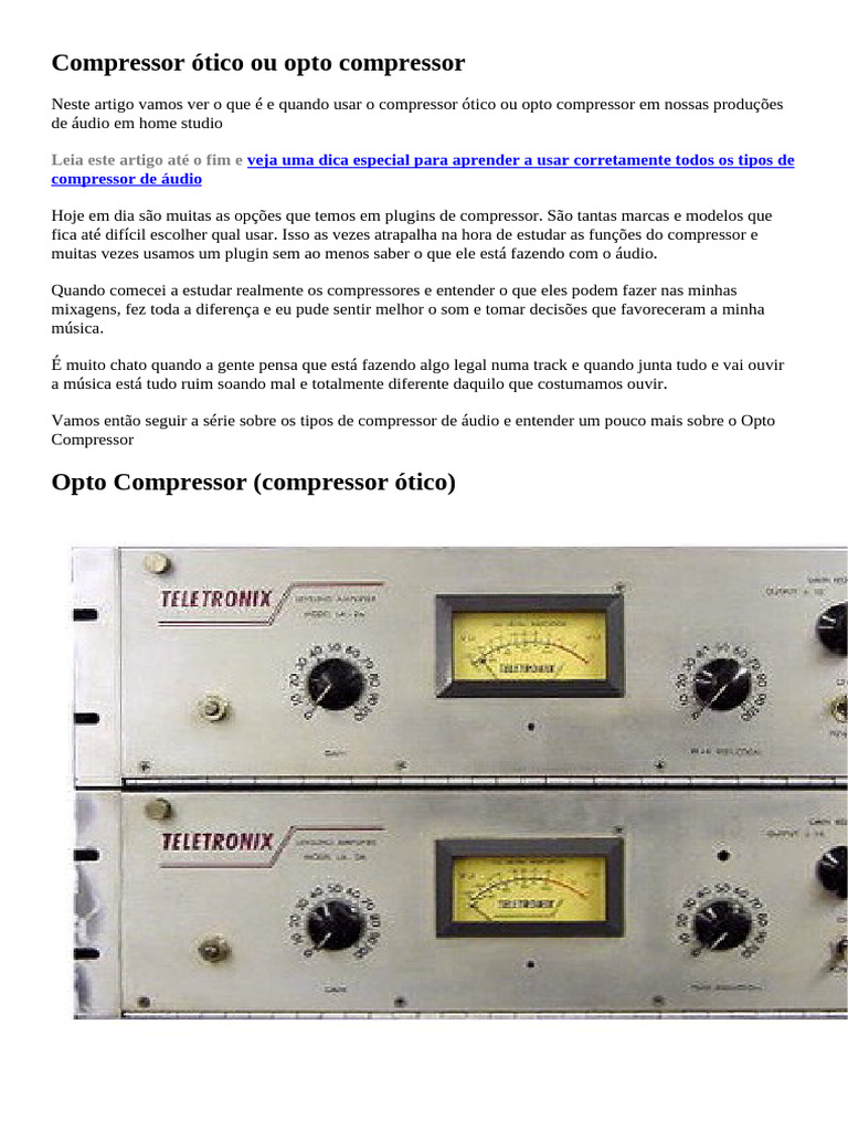 Uso do Compressor Ótico em Áudio | PDF | Som | Tubo de vácuo