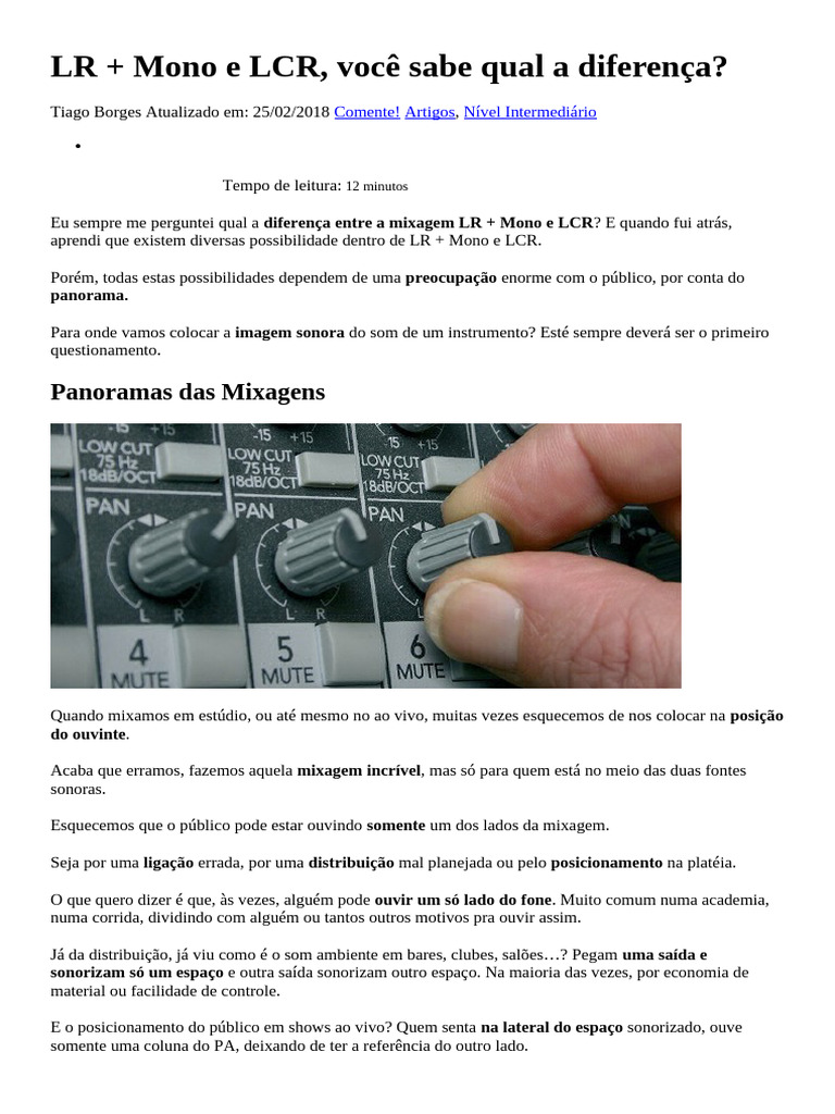 Diferenças entre Mixagens LR + Mono e LCR | PDF | Som