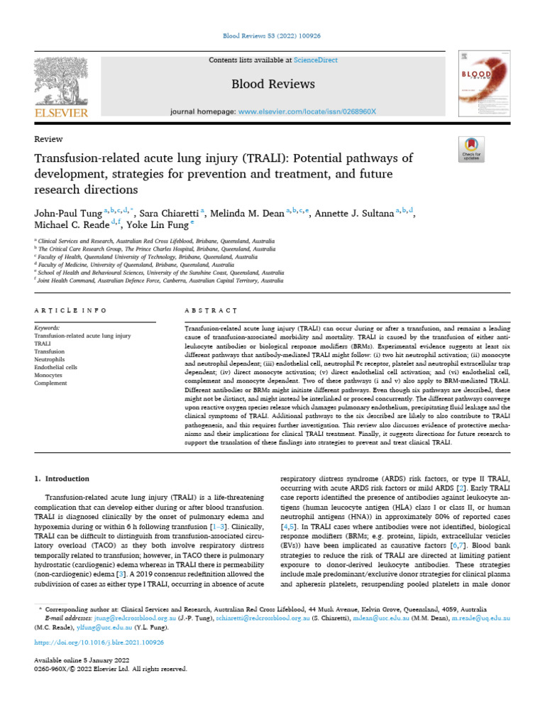 TRALI: Causes, Prevention, and Research | PDF | Immune System | Cell ...
