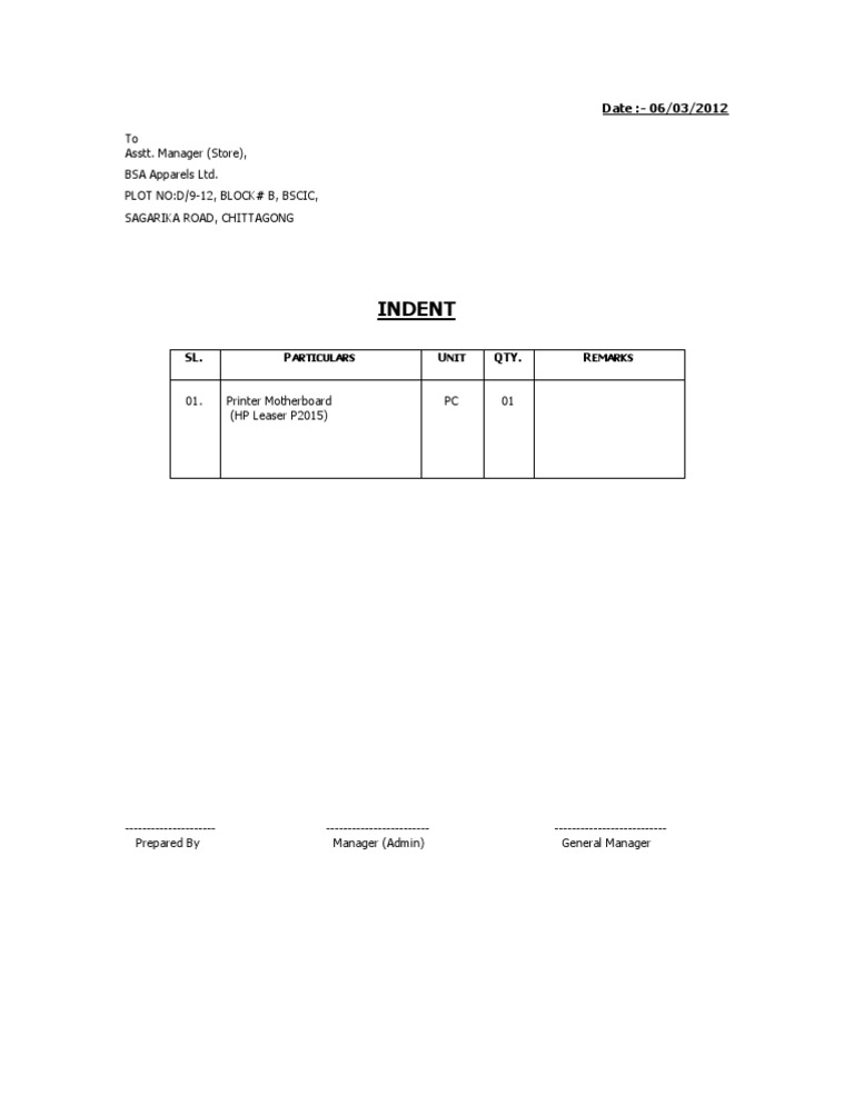 Printer Motherboard Indent for BSA Apparels | PDF