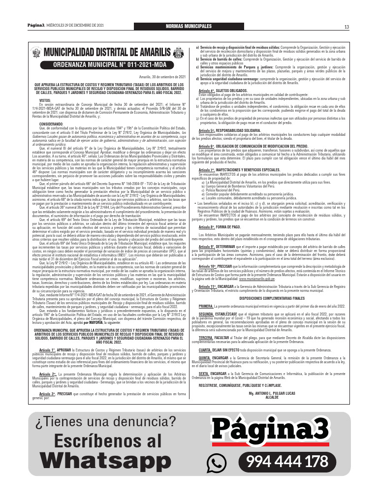 Normas Municipales de Amarilis 2021 | PDF | Gobierno local | Condominio