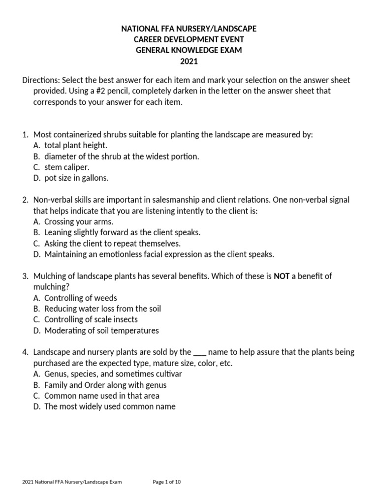 2021 National Nursery Landscape Exam FINAL | PDF | Fertilizer | Plant ...