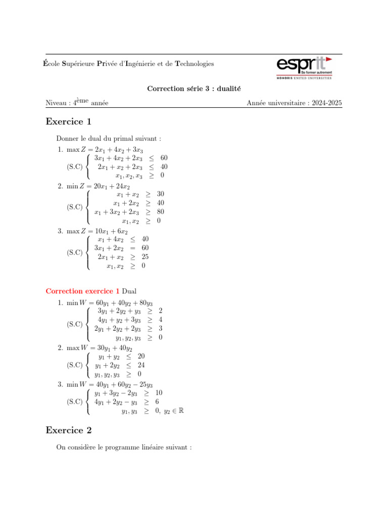 Correction Exercices de Programmation Linéaire | PDF | Optimisation ...